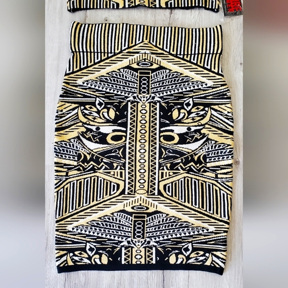 NWT WOW COUTURE Black & Gold Jacquard Crop Two-Piece Knit Bodycon Skirt Set - Picture 5 of 7